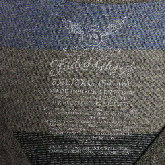 Faded Glory Men's Size 3XL T-Shirt Gray Striped Tee Crew Neck - Picture 3 of 10